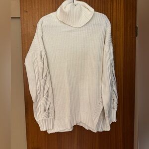 INC International Concepts Cowl Neck White Sweater with Diamond Beaded Sleeves